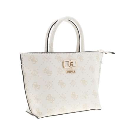 Sac porté mains blanc à imprimé monogramme avec fermeture à zip - Image 3