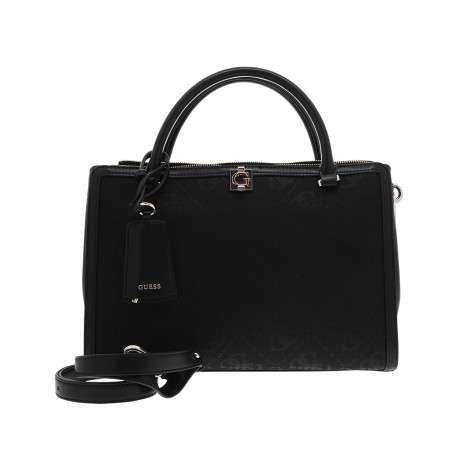 Sac porté mains noir à imprimé monogramme avec une fermeture à zip