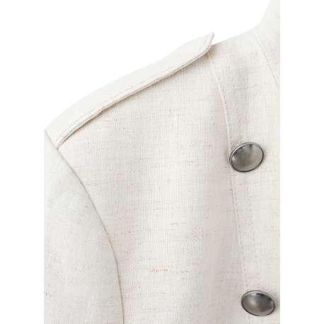 Blazer en lin écru uni avec une coupe droite et un col montant - Image 2