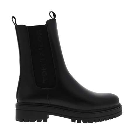 Boots noires à talon décroché bas avec un zip et un soufflet élastiqué - Image 2