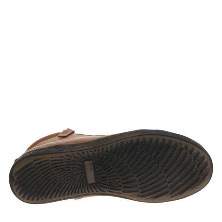 Bottines en cuir camel à talon plat avec des lacets et un zip latéral - Image 6