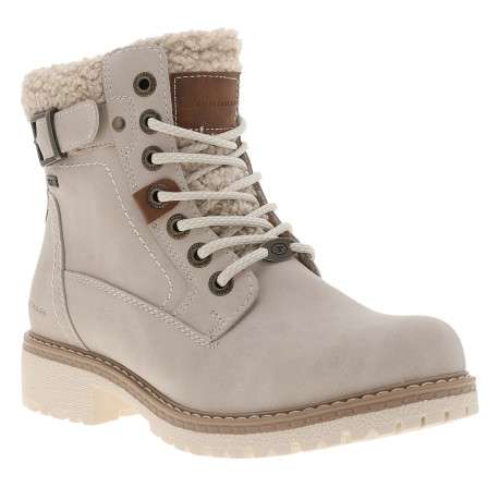 Bottines écrues avec un talon décroché bas à zip et lacets ronds bicolores