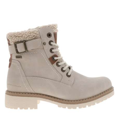 Bottines écrues avec un talon décroché bas à zip et lacets ronds bicolores - Image 2