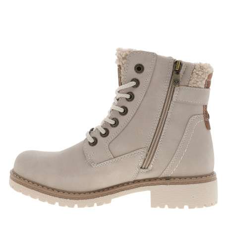 Bottines écrues avec un talon décroché bas à zip et lacets ronds bicolores - Image 3