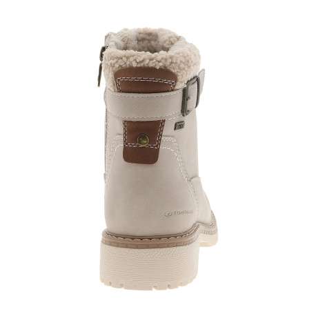 Bottines écrues avec un talon décroché bas à zip et lacets ronds bicolores - Image 4