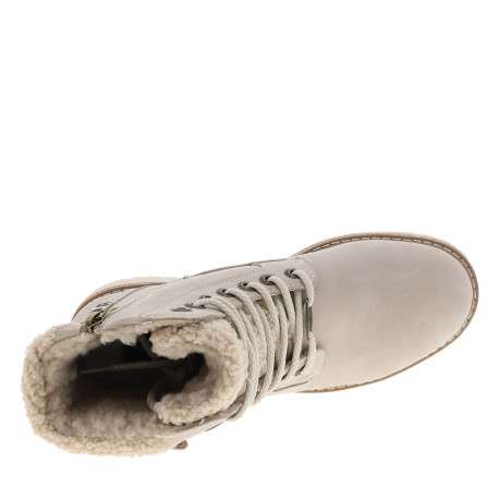 Bottines écrues avec un talon décroché bas à zip et lacets ronds bicolores - Image 5
