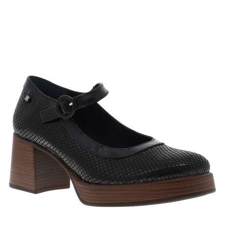Mocassins en cuir noir verni à semelle décroché moyen et à boucle