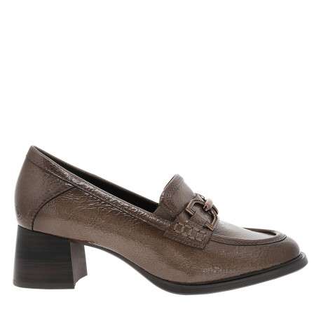 Mocassins taupe à talon décroché moyen et boucle métallique brillante - Image 2