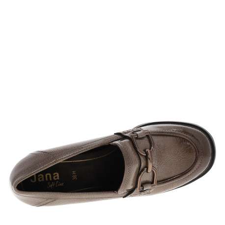 Mocassins taupe à talon décroché moyen et boucle métallique brillante - Image 5