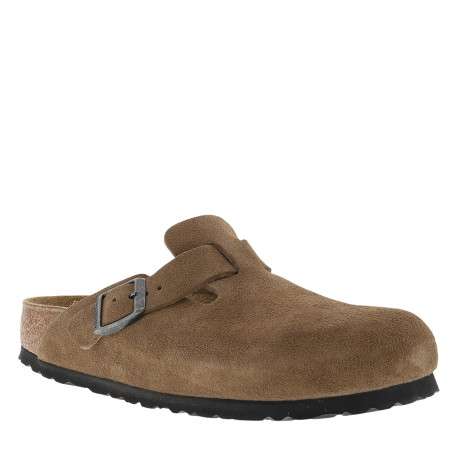 Sabots Boston Suède en cuir marron à semelle noire et à talon plat