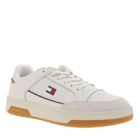 Baskets Tjm Cupsole en cuir blanches et beiges à talon plat avec des lacets