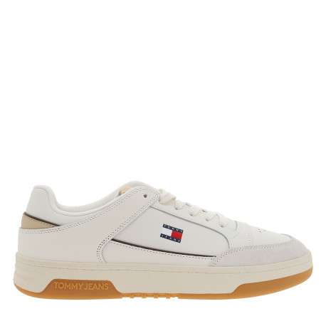 Baskets Tjm Cupsole en cuir blanches et beiges à talon plat avec des lacets - Image 2