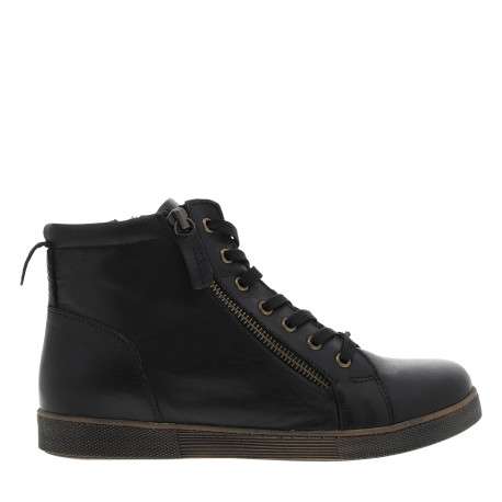 Bottines en cuir noires à talon plat avec des lacets et une fermeture zippée - Image 2