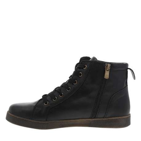 Bottines en cuir noires à talon plat avec des lacets et une fermeture zippée - Image 3