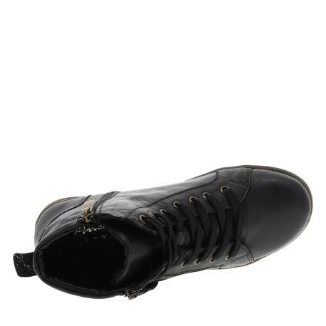 Bottines en cuir noires à talon plat avec des lacets et une fermeture zippée - Image 5