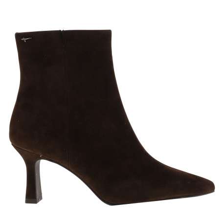 Boots en cuir chocolat avec un talon décroché haut et une fermeture à zip - Image 2