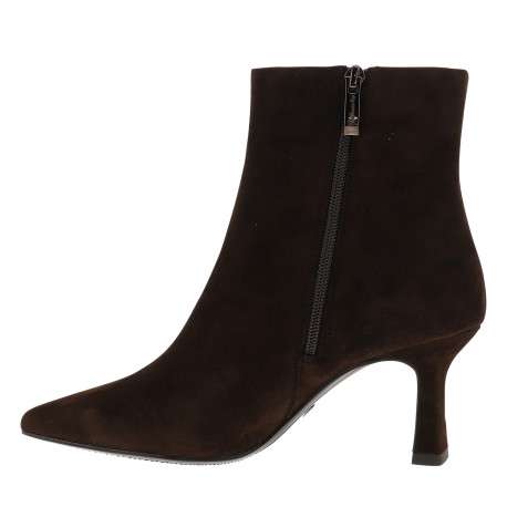 Boots en cuir chocolat avec un talon décroché haut et une fermeture à zip - Image 3