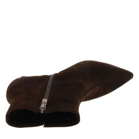 Boots en cuir chocolat avec un talon décroché haut et une fermeture à zip - Image 5