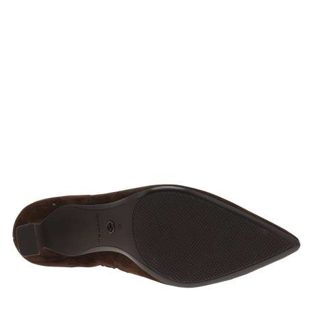 Boots en cuir chocolat avec un talon décroché haut et une fermeture à zip - Image 6