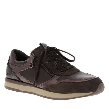 Baskets running chocolat à semelle plate à lacets et zip latéral