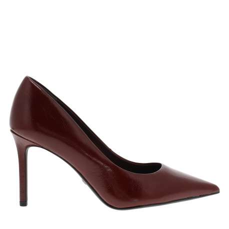 Escarpins en cuir bordeaux à talon décroché haut et a bout pointu - Image 2