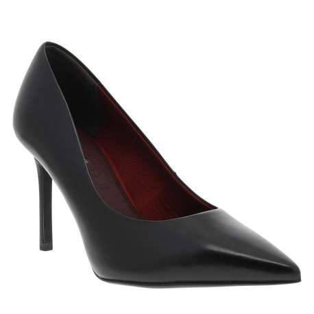 Escarpins noirs en cuir décolleté simple avec un talon décroché haut
