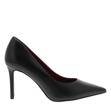 Escarpins noirs en cuir décolleté simple avec un talon décroché haut - Image 2