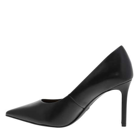 Escarpins noirs en cuir décolleté simple avec un talon décroché haut - Image 3