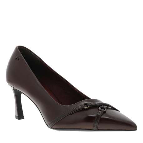 Escarpins décolletés simples en cuir bordeaux avec un talon décroché haut