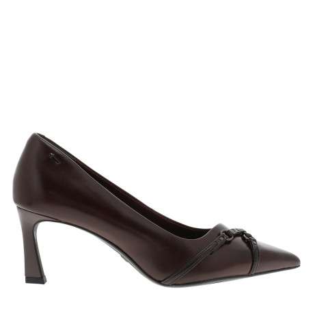 Escarpins décolletés simples en cuir bordeaux avec un talon décroché haut - Image 2