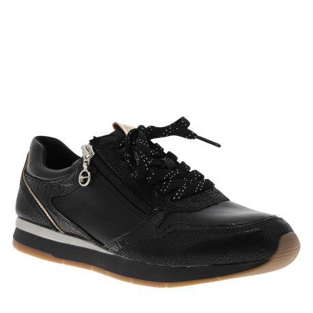 Baskets running noirs à talon plat avec des lacets et un zip latéral