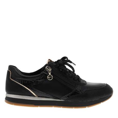 Baskets running noirs à talon plat avec des lacets et un zip latéral - Image 2