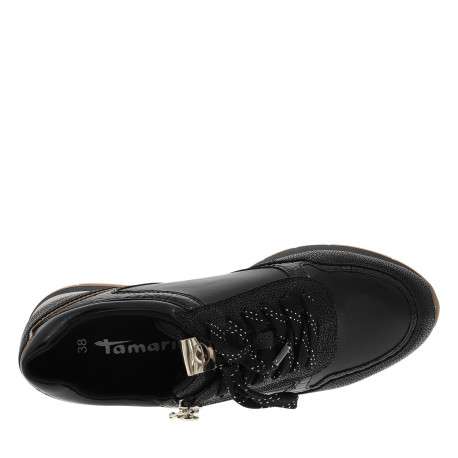Baskets running noirs à talon plat avec des lacets et un zip latéral - Image 5