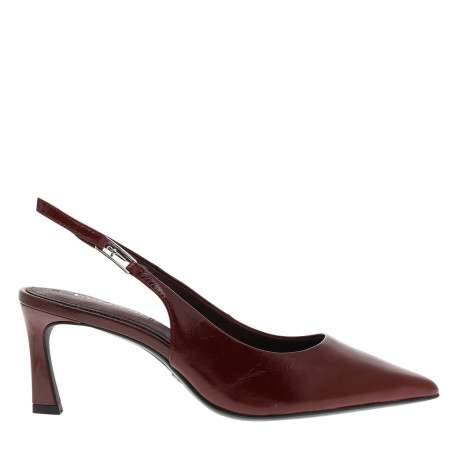 Escarpins arrière ouvert en cuir bordeaux à talon décroché moyen - Image 2