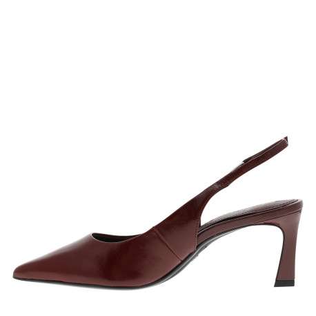 Escarpins arrière ouvert en cuir bordeaux à talon décroché moyen - Image 3