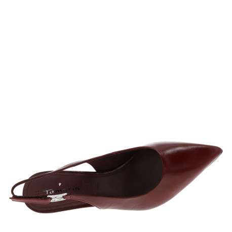Escarpins arrière ouvert en cuir bordeaux à talon décroché moyen - Image 5