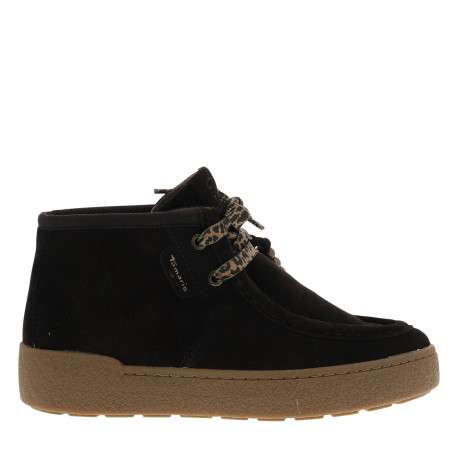Boots en cuir chocolat avec un talon plat et des lacets à motif léopard - Image 2