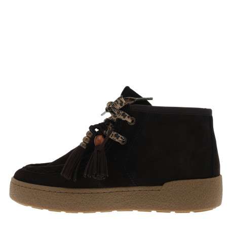 Boots en cuir chocolat avec un talon plat et des lacets à motif léopard - Image 3