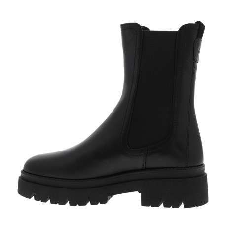 Boots en cuir noirs à talon décroché bas avec des soufflets élastiqués - Image 3