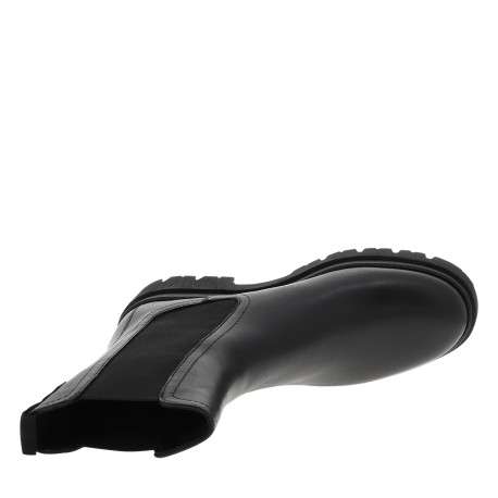 Boots en cuir noirs à talon décroché bas avec des soufflets élastiqués - Image 5