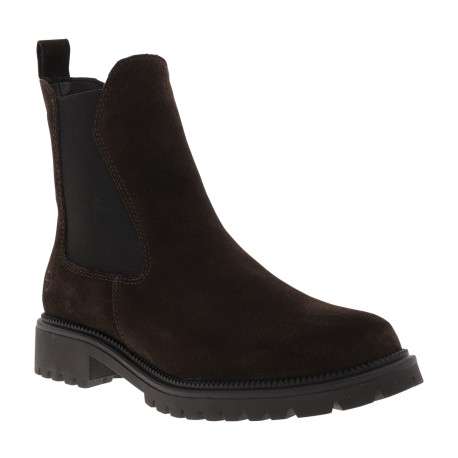 Boots en cuir chocolat à talon plat avec des soufflets élastiqués