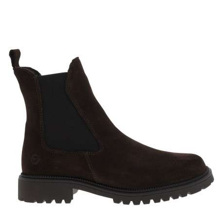Boots en cuir chocolat à talon plat avec des soufflets élastiqués - Image 2