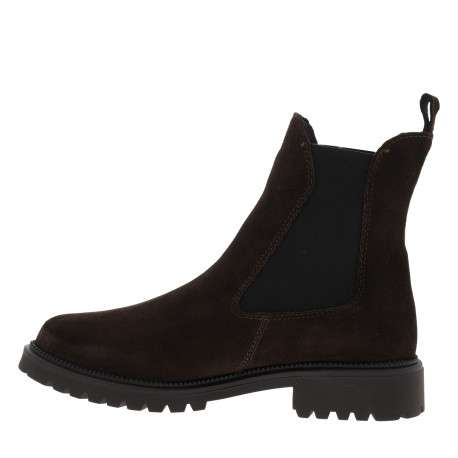 Boots en cuir chocolat à talon plat avec des soufflets élastiqués - Image 3