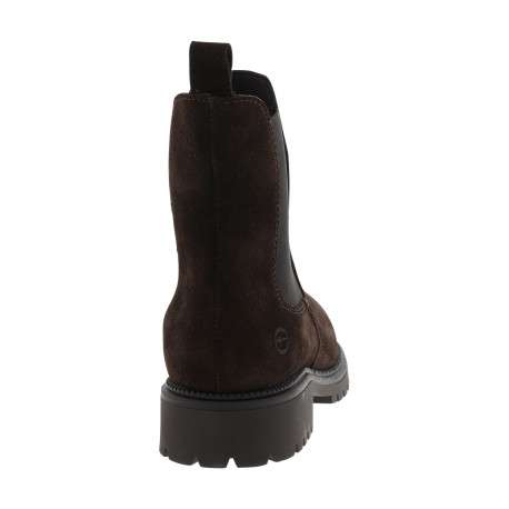 Boots en cuir chocolat à talon plat avec des soufflets élastiqués - Image 4
