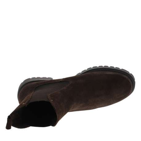 Boots en cuir chocolat à talon plat avec des soufflets élastiqués - Image 5