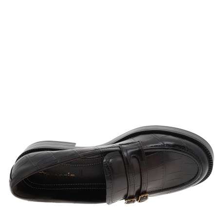 Mocassins chocolat avec un talon plat et un revêtement effet crocodile - Image 5