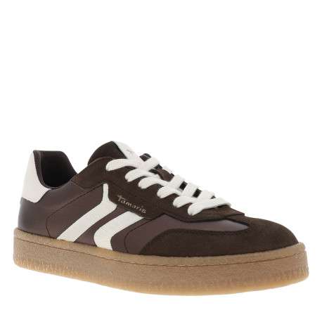 Tennis en cuir marron à semelle plate et une fermeture à lacets