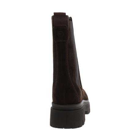 Boots en cuir chocolat à talon décroché bas avec des soufflets élastiqués - Image 4