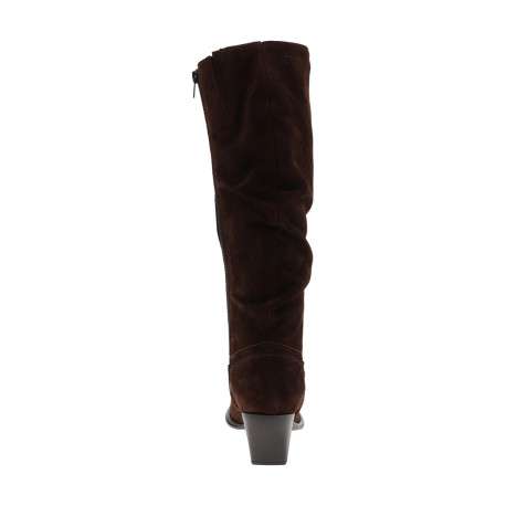 Bottes en cuir chocolat à talon plat munies d'un zip et d'un soufflet élastiqué - Image 4