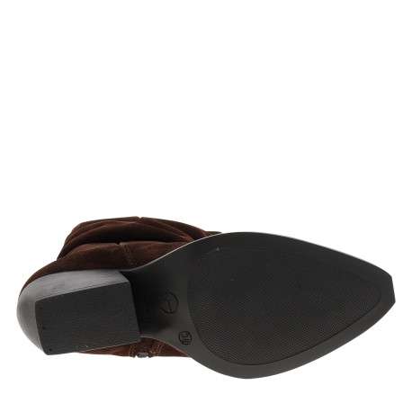Bottes en cuir chocolat à talon plat munies d'un zip et d'un soufflet élastiqué - Image 6